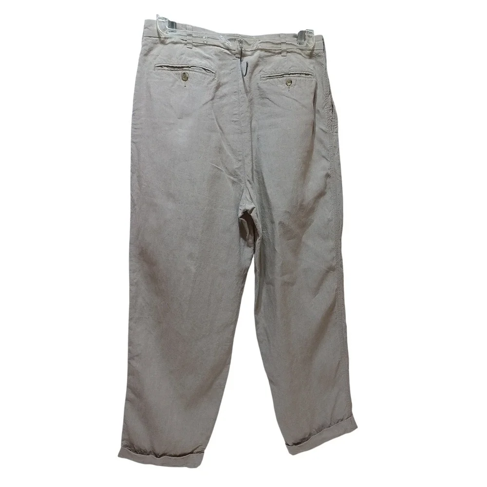 Banana Republic Men Linen Pants 34x28 Tan Pleated Cuffed Resort Old Money Preppy